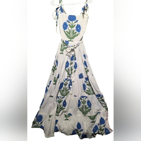 Darlington Isle Floral Maxi Dress in Blue and Green Adjustable Straps PTP 17 - Picture 2 of 3